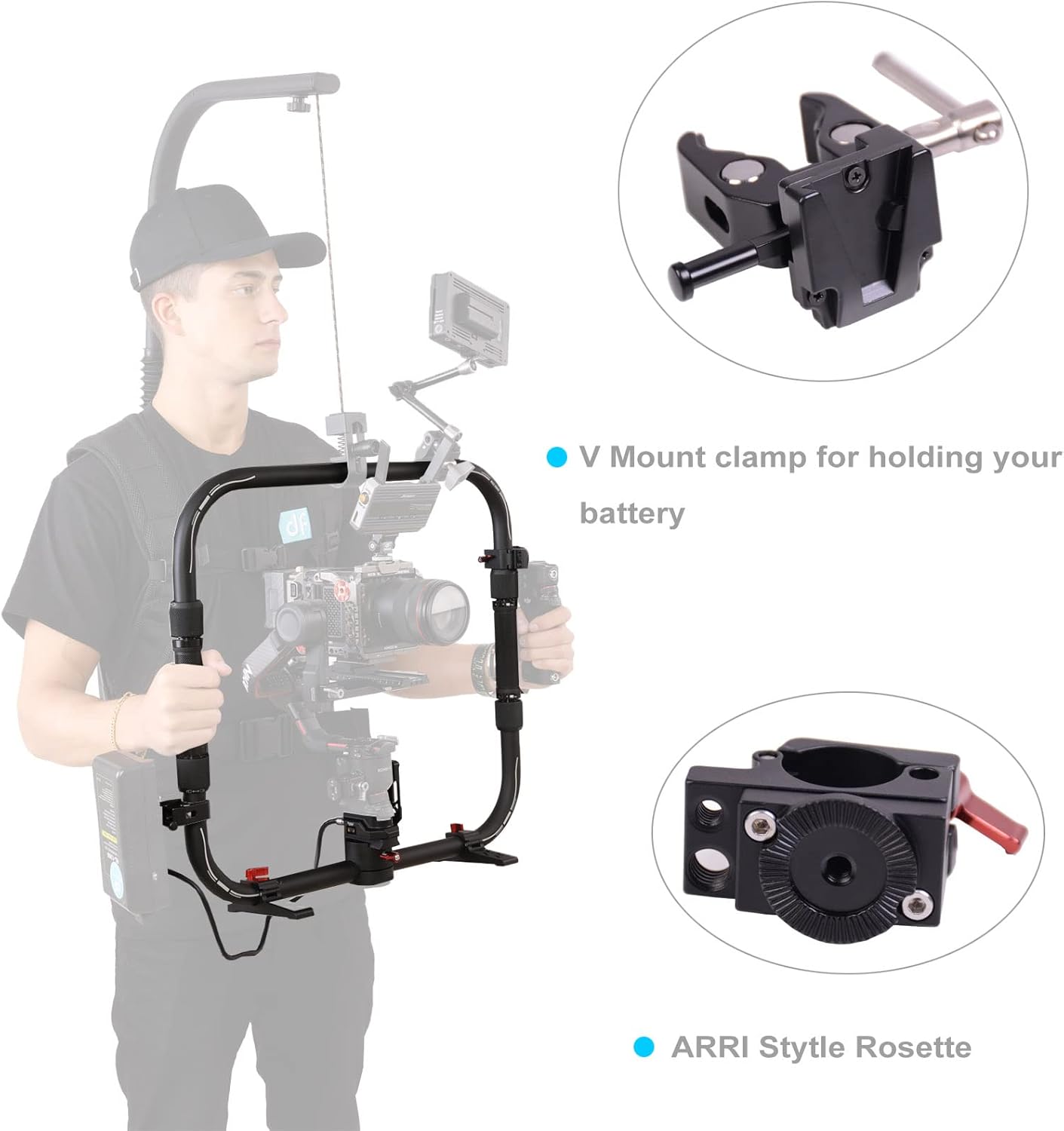 RS 2 Ring Grip,DF DIGITALFOTO RS2 Power Supply System Support Rig Dual Handle Ring Compatible with DJI RS 2 Gimbal,Including ARRI Rosette Adapter and Clamp