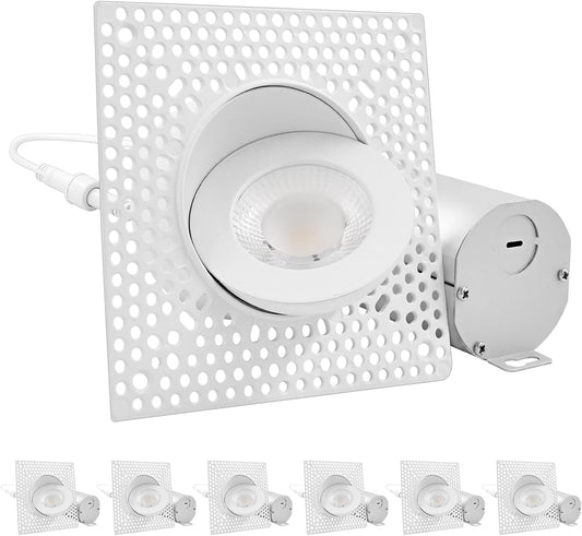 LUXRITE 3 Inch Floating Gimbal LED Trimless Recessed Lighting with Junction Box, CRI 90, 5CCT 2700K-5000K, Dimmable, 12W, 900LM, Adjustable Directional Downlight, Damp & IC Rated, ETL Listed (6 Pack)