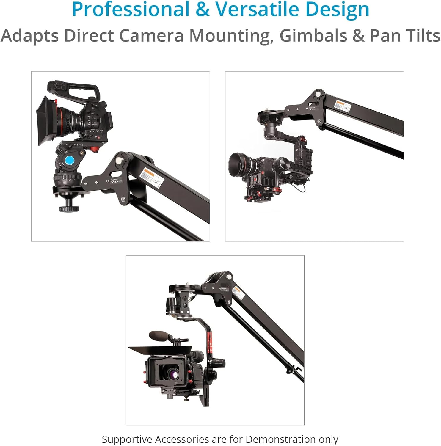 Proaim 7' Wave-2 Jib Crane for Camera, Gimbals & Pan Tilt Heads. for 75mm/100mm Fluid Heads. Payload up to 25kg / 55lb. Telescopic Design. 360° Panning Range (P-WV-2)