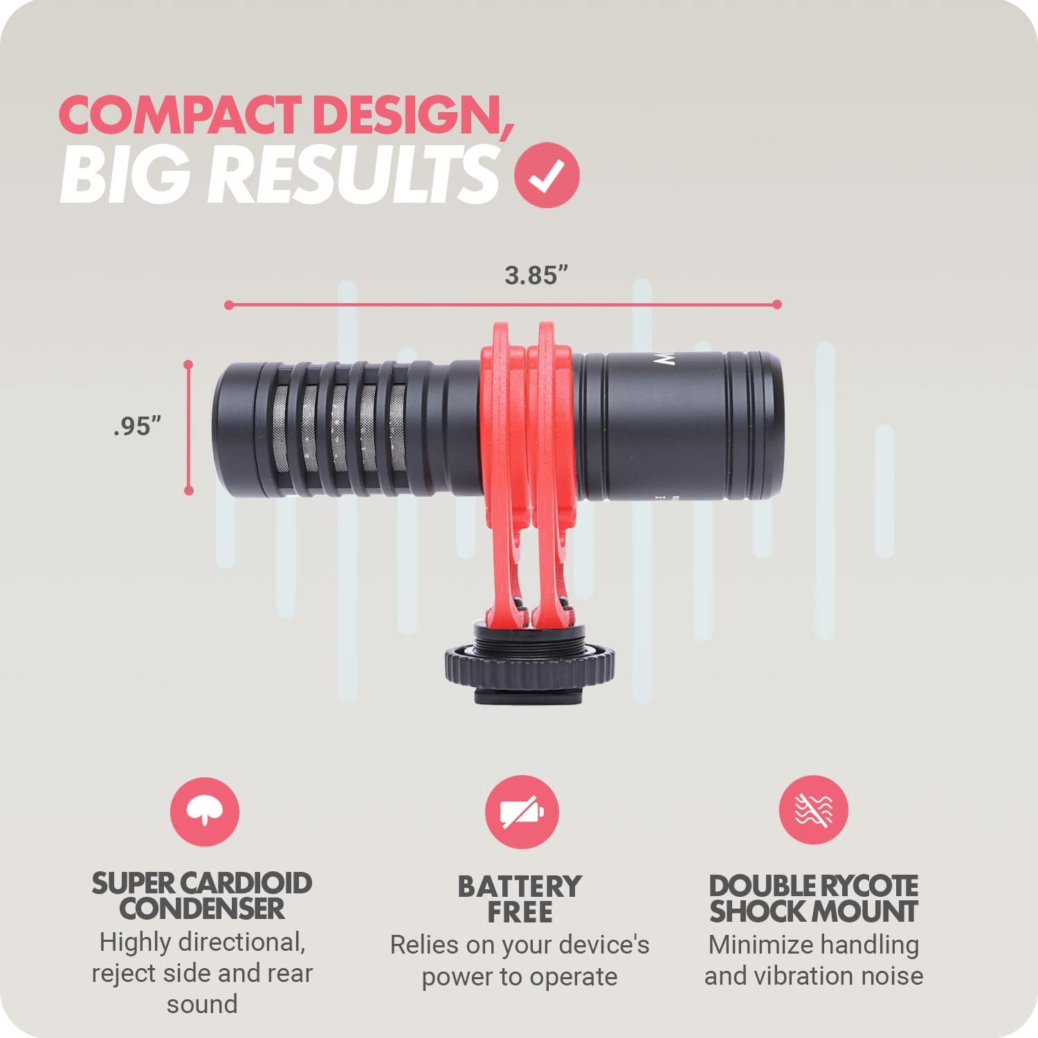 Movo VXR10-PRO External Video Microphone for Camera with Rycote Lyre Shock Mount - Compact Shotgun Mic and Accessories Compatible with Smartphones and DSLR Cameras - Battery-Free DSLR Microphone