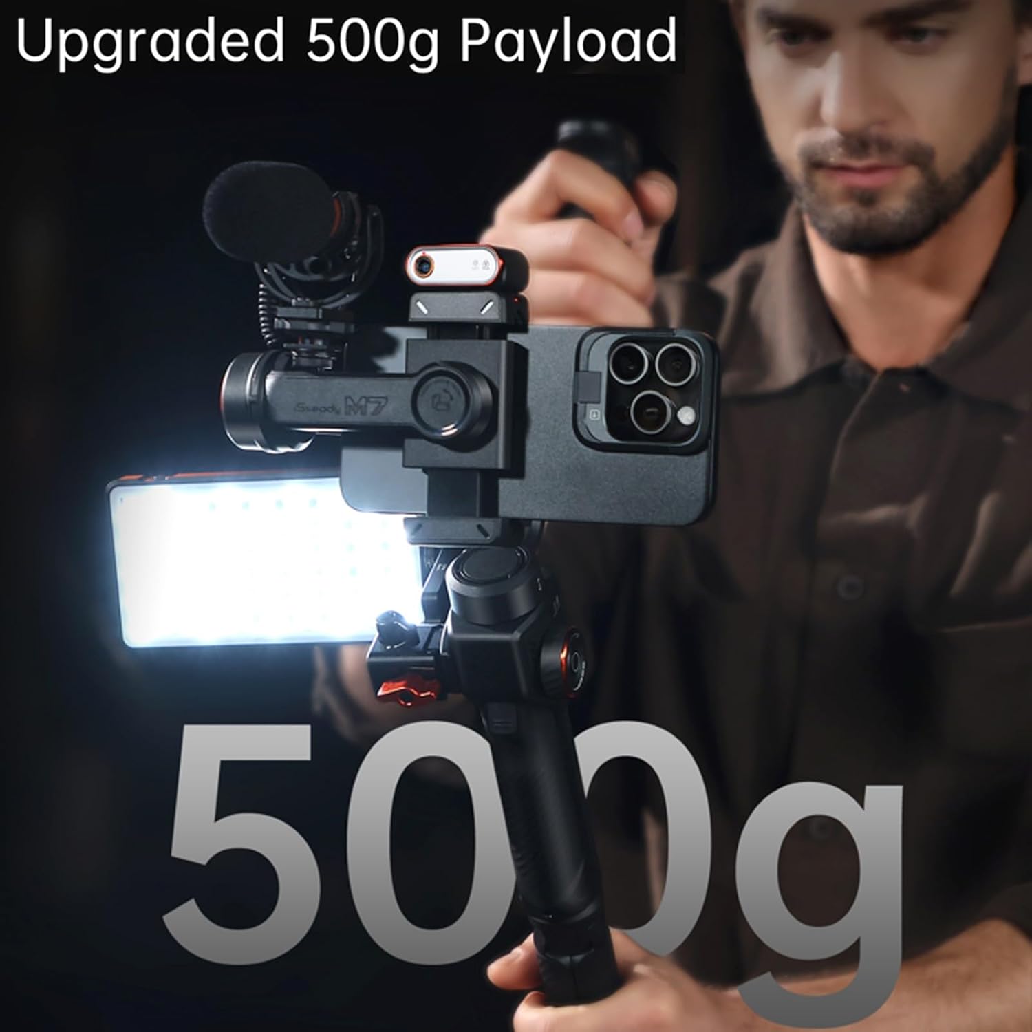 Hohem iSteady M7 Gimbal Stabilizer for Smartphone, 3-Axis Phone Gimbal, Gimbal Stabilizer for iPhone & Android, AI Tracking Sensor with Fill Light, 1.4" Detachable Touchscreen Remote Control