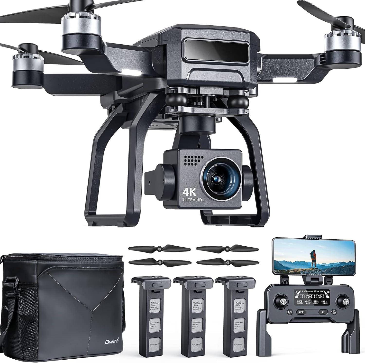 Bwine GPS 3-Aix Gimbal Foldable 4K Drone with Camera for Adults Beginners+Double-sided Waterproof Universal Portable Landing Pad
