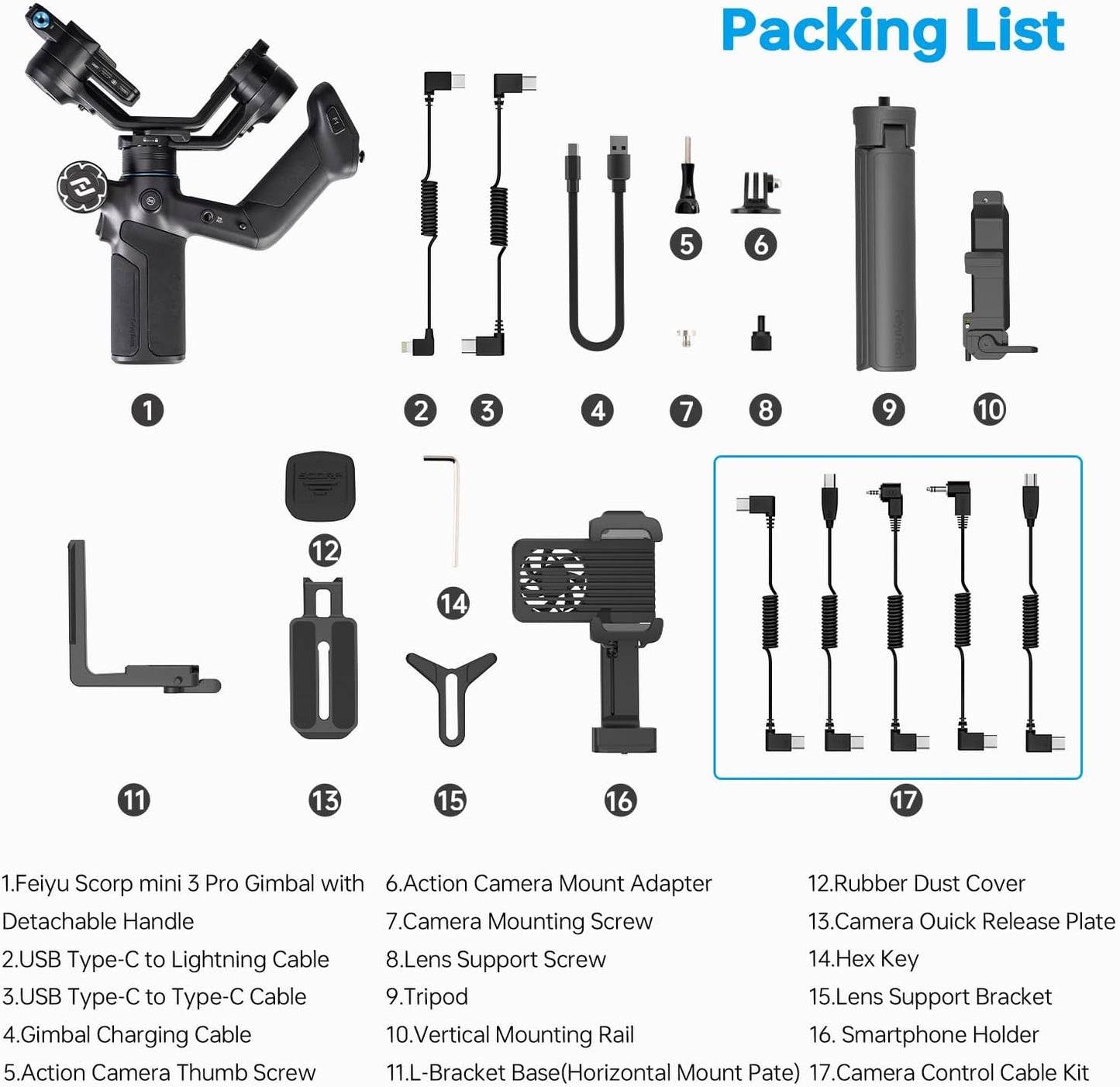 [Bundle] FeiyuTech SCORP Mini-3 PRO + Camera Cables All in One 3-Axis Camera Stabilizer,Built-in AI Track Sensor Handheld Gimbal Stabilizer