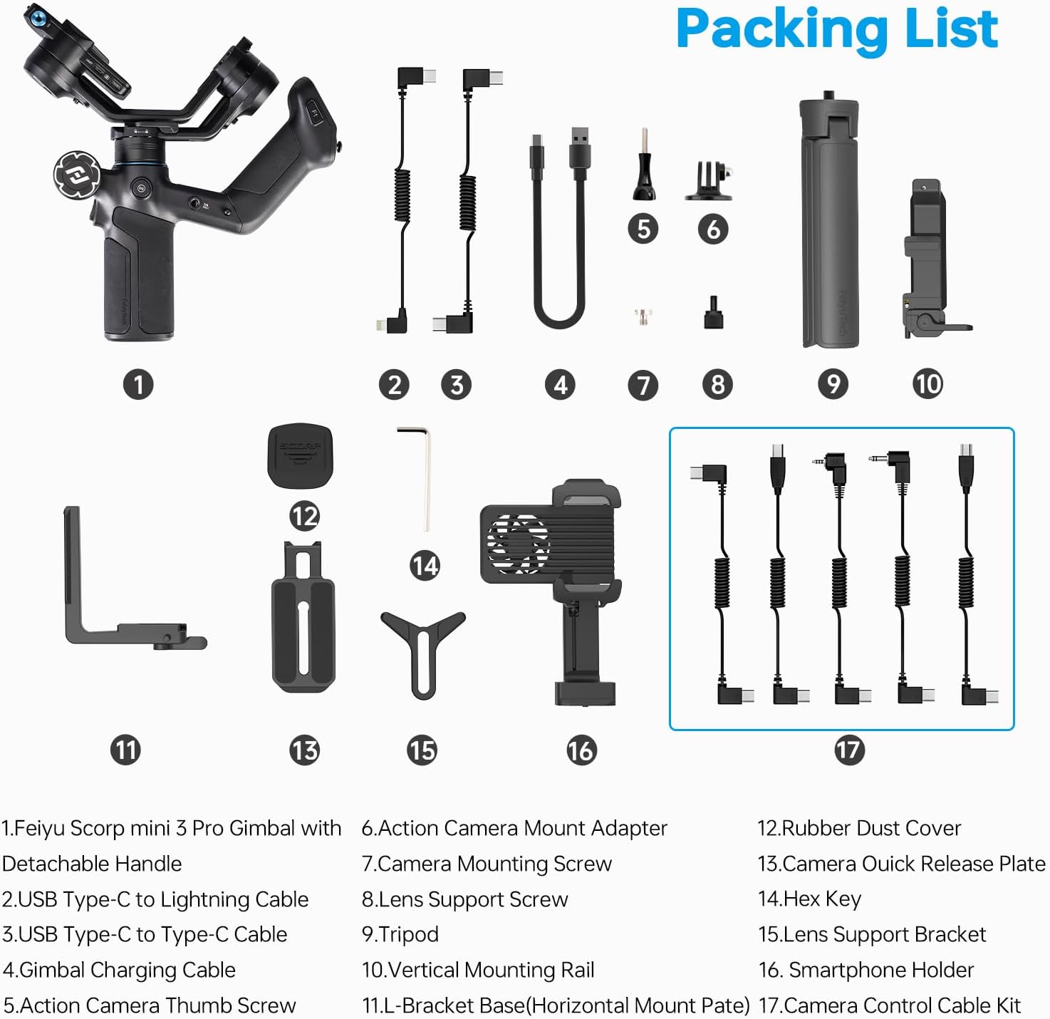 [Bundle] FeiyuTech SCORP Mini-3 PRO + Camera Cables All in One 3-Axis Camera Stabilizer,Built-in AI Track Sensor Handheld Gimbal Stabilizer