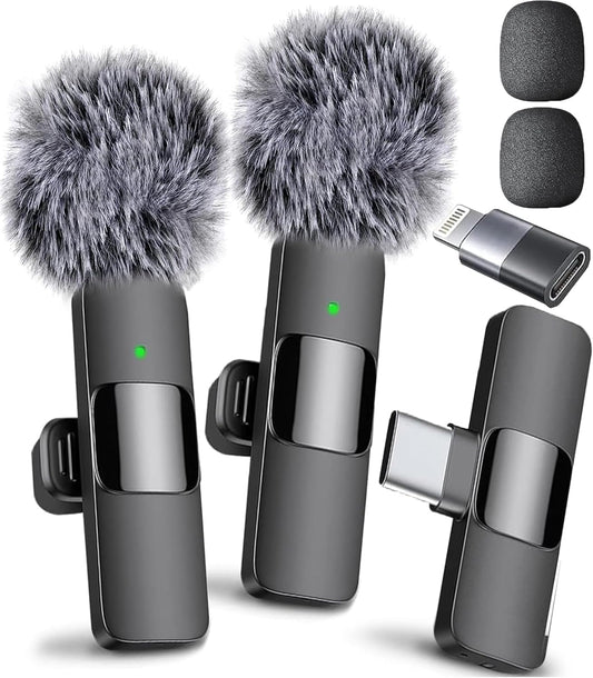 Mini Mic Pro Wireless Microphone for iPhone, iPad, Android, Lavalier Microphone for Video Recording - 2 Pack iPhone Mic Crystal Clear Recording with USB-C for Podcast, ASMR