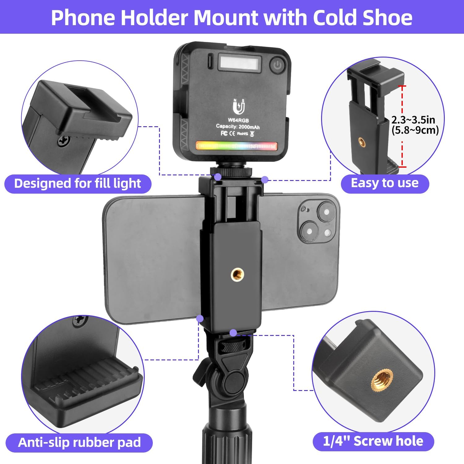 JINSUI 37" Overhead Camera Mount Desk Stand, 3-Section 360° Adjustable Articulating Metal Arm with 1/4" Screw and Phone Holder, Foldable Webcam Stand for DSLR Camera Ring Light Projector