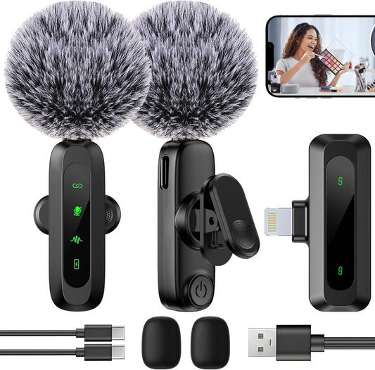 Wireless Lavalier Microphone for iPhone/iPad - 2.4GHz Professional Noise Reduction Mini Lapel Mic with Lightning Plug-Play for Tiktok YouTube Video Recording Vlog Podcast Microphone