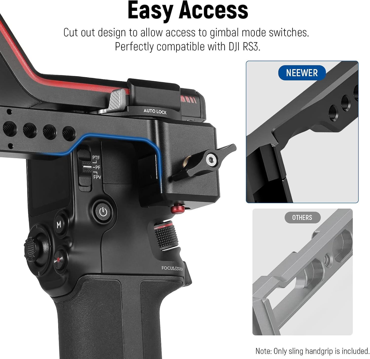NEEWER Adjustable Sling Handle Grip Compatible with DJI Ronin RS4 RS3 Mini RS 3 Pro RS 2 RSC 2 Gimbal Stabilizer for Low Angle Shot, Max Load 13.2lb, ST49