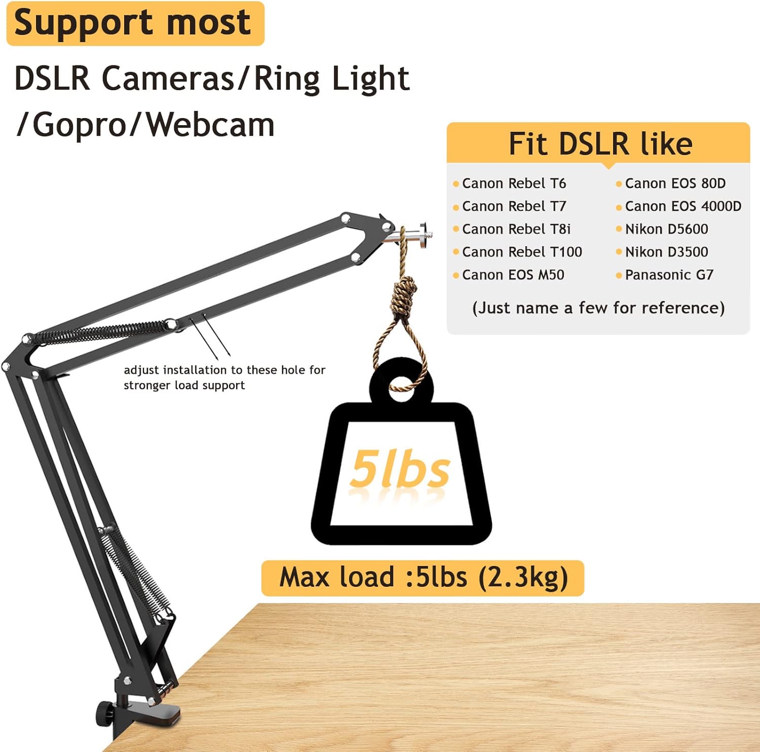 Overhead DSLR Camera Mount with Ring Light, Heavy Duty Desk Camera Stand for Canon Nikon Sony Fuji SLR Mirrorless Cam, Articulating Arm Tripod for Live Streming Video Recording Photography