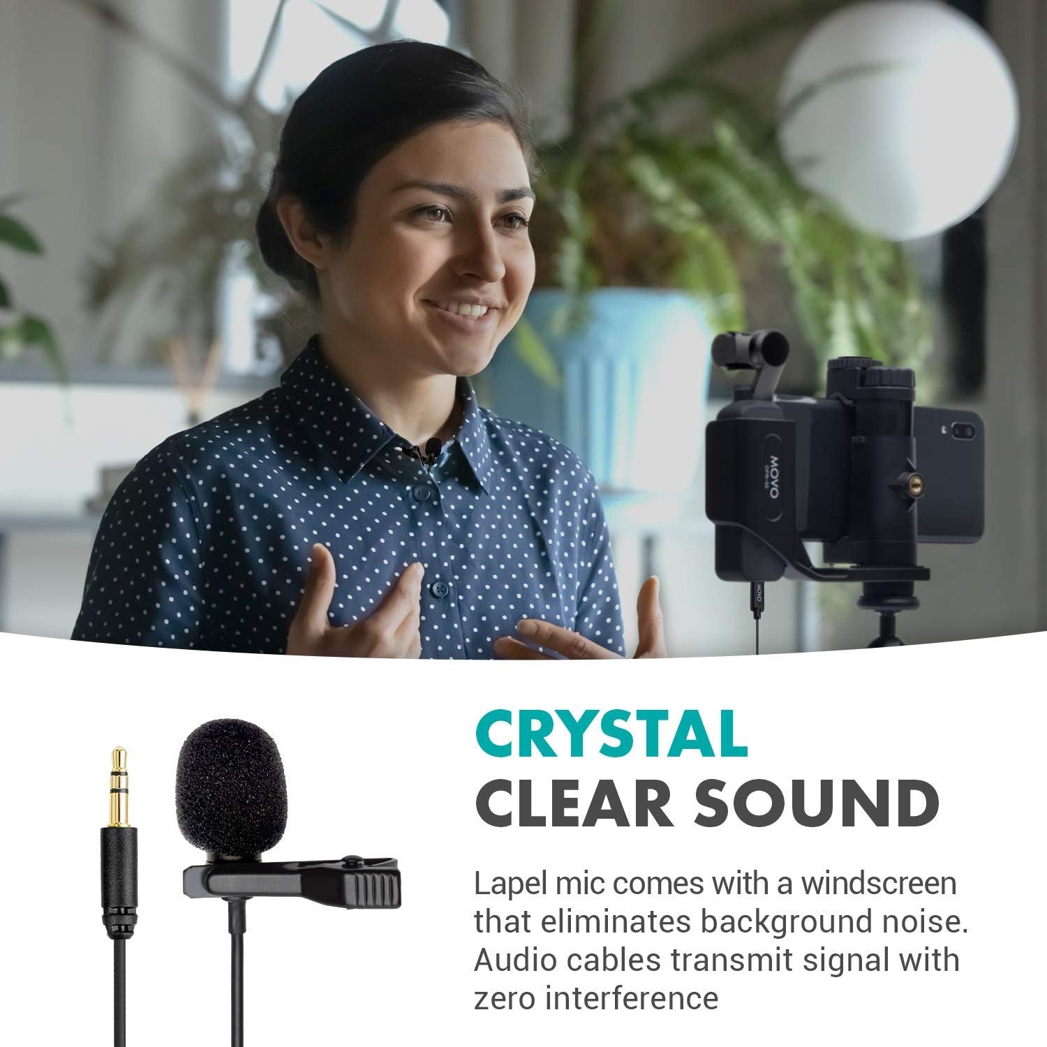 Movo Lavalier Microphone for DJI Osmo Pocket, Osmo Pocket 2 - Lavalier Handheld Camera Microphone and Adapter for DJI Pocket Camera - Works with Osmo Gimbal for Camera - For DJI Pocket 2 Gimbal Camera
