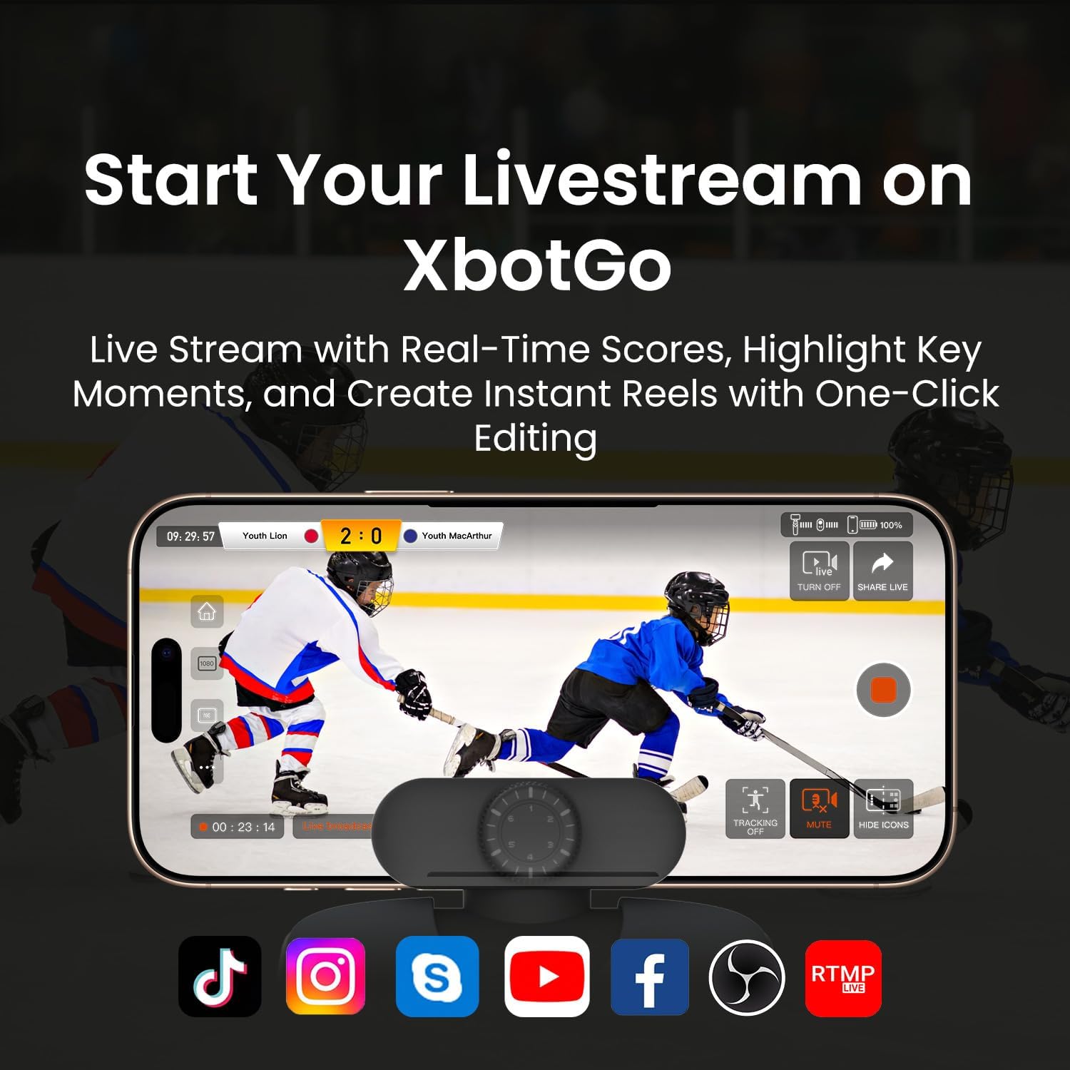 Chameleon AI Auto Sports Action Camera - 4K 60FPS Soccer Camera and Basketball Tracking Camera for Team Sports, Live Streaming, No Subscription, Works with iOS & Android (Lemon Green)
