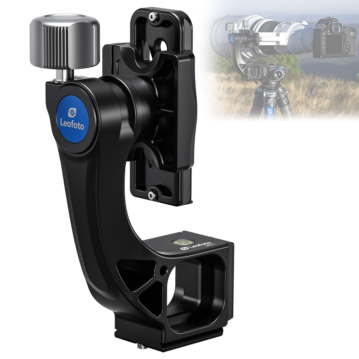 Leofoto Camera Gimbal Head, Aluminum Folding Gimbal Head with 3/8"-16 Hole and 1/4"-20 Threaded for Mounting Tripod/LED Panels/Monitors/Microphones, Max Load to 25kg/55.12lb (PG-2-Black)