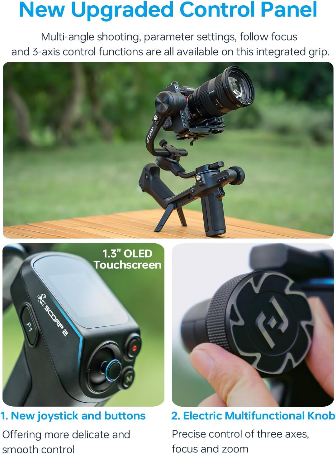 FeiyuTech SCORP 2 [Combo]: Camera Gimbal Stabilizer + Poratble Bag+ARRI Rosettes Gear+Carbon Fiber Bar,Built-in AI Tracker,1.3'' Touch Screen,for Sony/Canon/Nikon/Fujifilm Mirrorless&DSLR Camera