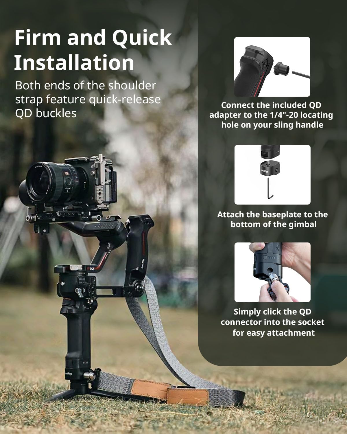 SmallRig RS3 RS2 Weight-Reducing Shoulder Strap Compatible with Sling Handle for DJI, Gimbal Belt with QD Quick Release Buckles for DJI RS4 / RS4 Pro/RS 3 / RS 3 Pro/RS 2