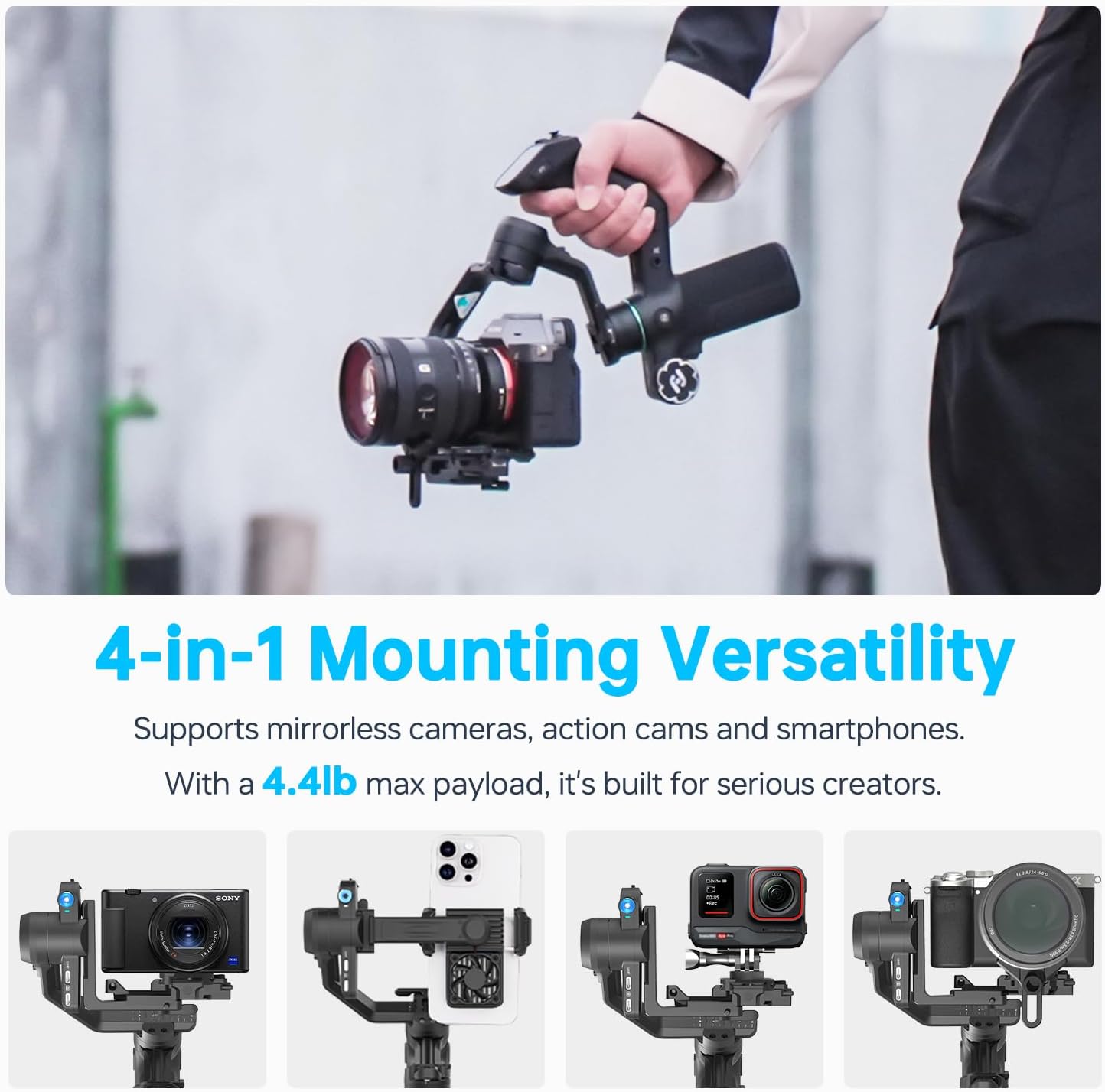 [Bundle] FeiyuTech SCORP Mini-3 PRO + Camera Cables All in One 3-Axis Camera Stabilizer,Built-in AI Track Sensor Handheld Gimbal Stabilizer