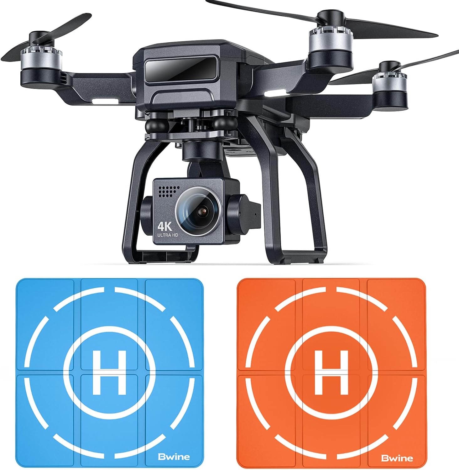 Bwine GPS 3-Aix Gimbal Foldable 4K Drone with Camera for Adults Beginners+Double-sided Waterproof Universal Portable Landing Pad