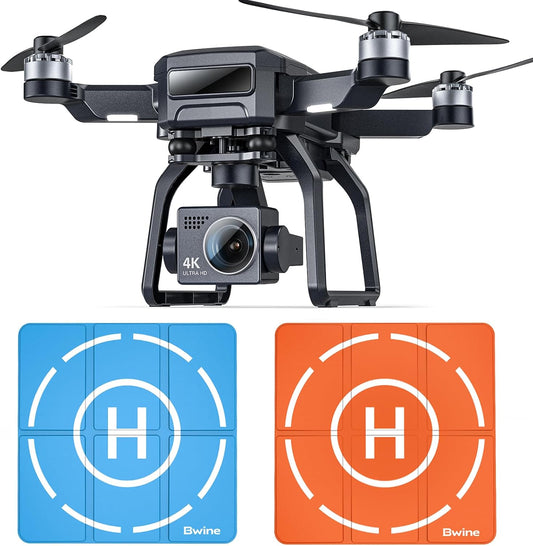 Bwine GPS 3-Aix Gimbal Foldable 4K Drone with Camera for Adults Beginners+Double-sided Waterproof Universal Portable Landing Pad