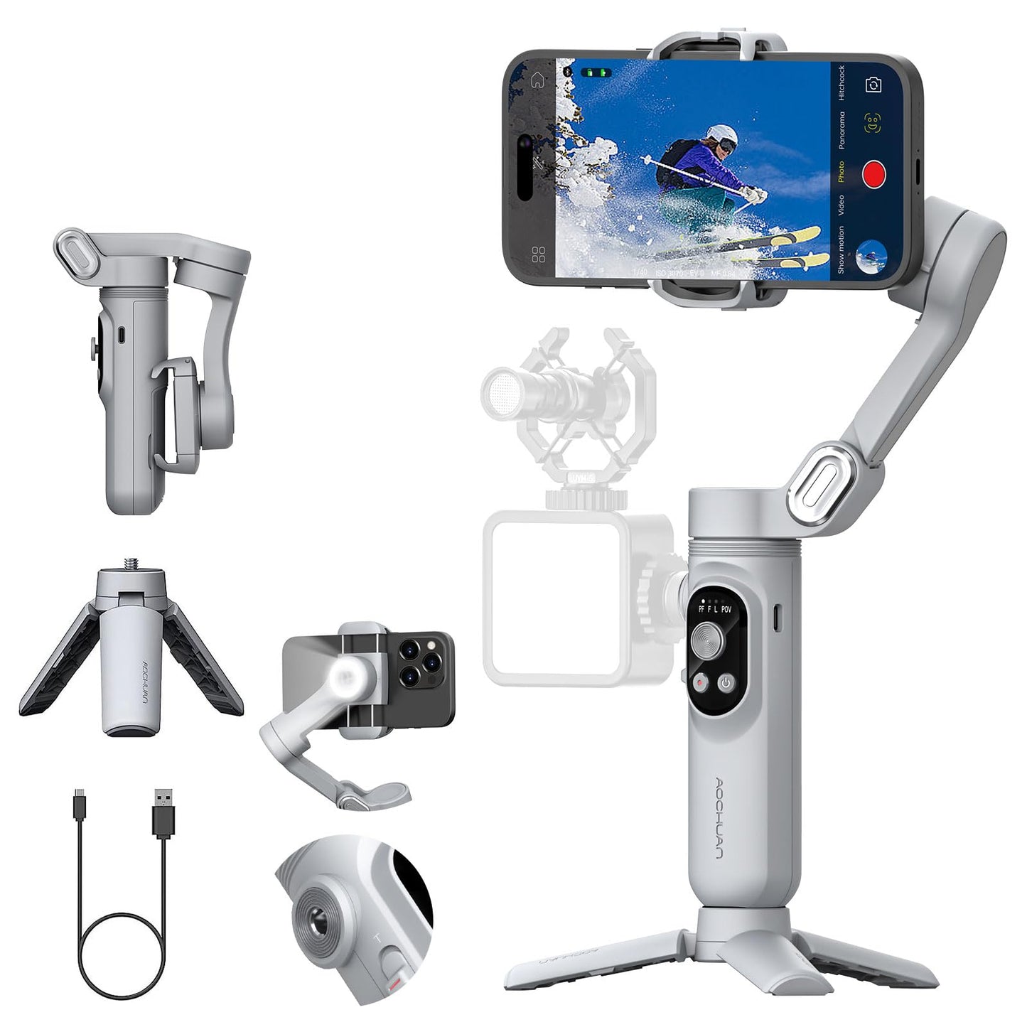 Handheld Gimbal Stabilizer for iPhone 15/14 Android Phone 3-axis Phone Stabilizer for Video Recording Vlogging, Smartphone Gimbal w/RGB Light,AI Tracking for TikTok YouTube(Smart X Kit Black)