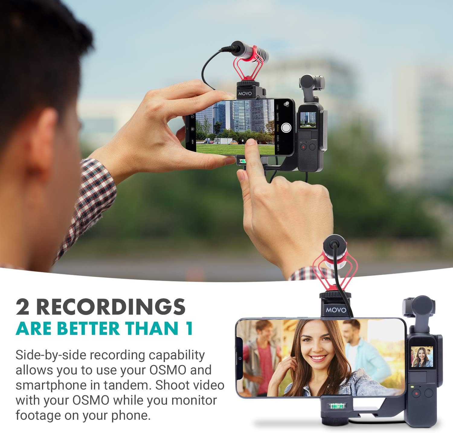 Movo OPR-50 Smartphone Video Rig Compatible with DJI OSMO Pocket 1, 2 - Includes Mount and 2X Shoe Mount for Microphone, Light, and More - Phone Stabilizer for Video Recording