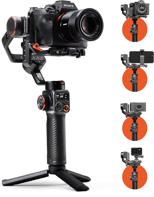 hohem iSteady MT2 Gimbal Stabilizer for Camera, Upgrade 3-Axis Gimbal for Mirrorless/Pocket Camera/Action Camera/Smartphone, OLED Display, Gimbal Stabilizer for Canon/Sony/Nikon/iPhone