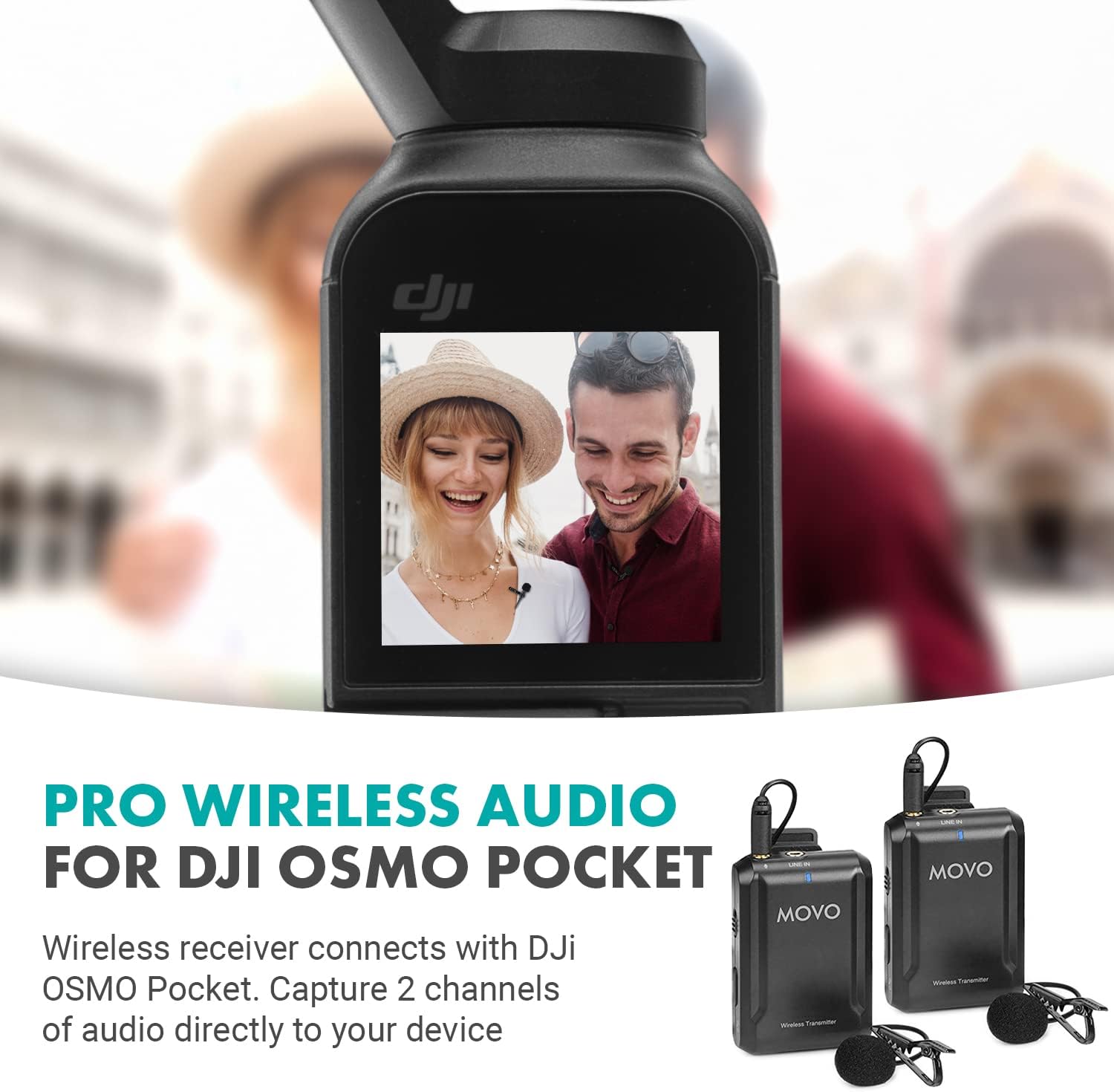 Movo Edge-OP-Duo Dual Wireless Lavalier Microphone for Osmo Pocket 1 and 2 - Wireless Clip-on Lapel Mic, 2 Transmitters, and Receiver Set for Video, Vlogging, Filming