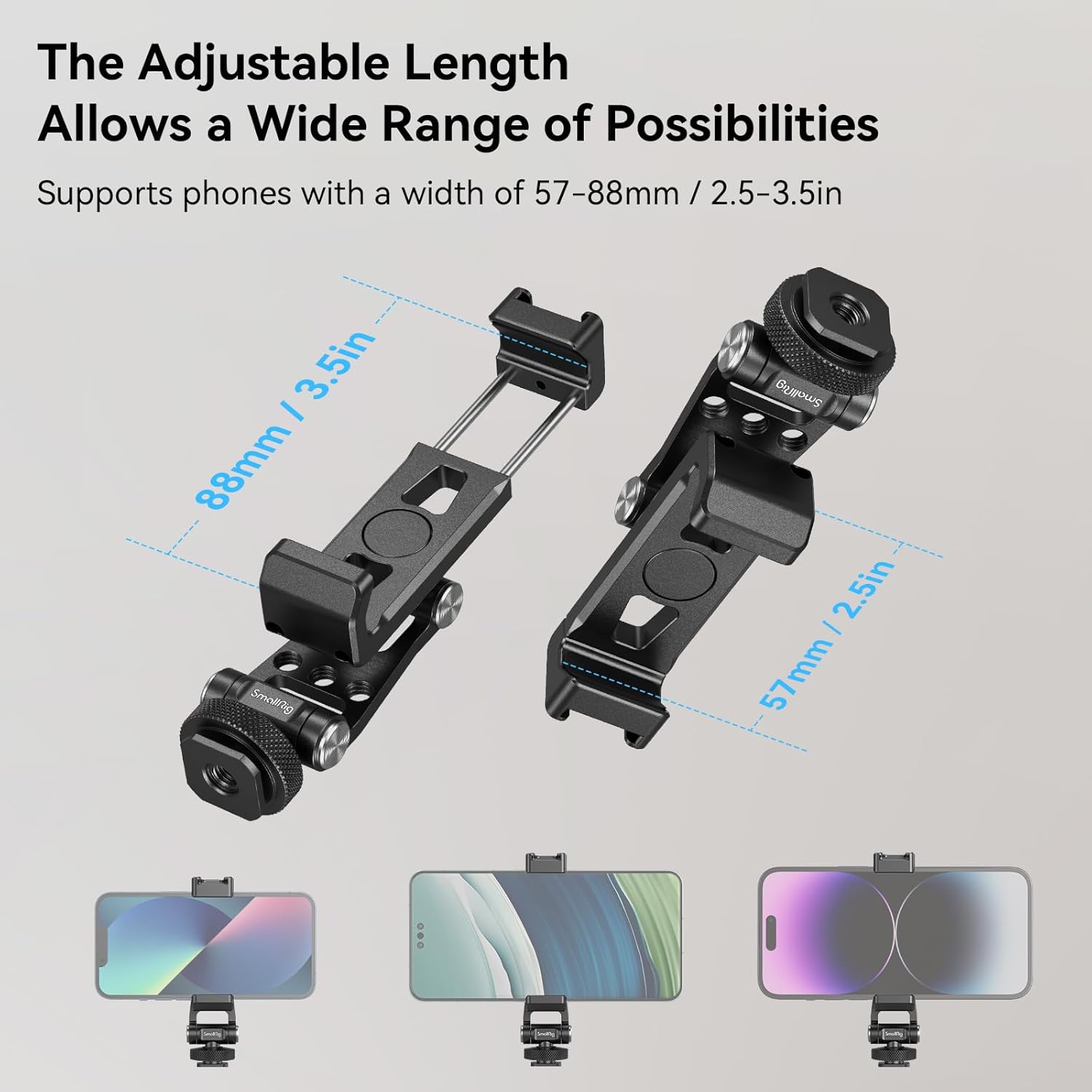 SMALLRIG Universal Metal Phone Support with Cold Shoe Mount, Cell Phone Mount Adapter Support Free Adjustment Joints, Phone Tripod Mount for iPhone 15 14, for Samsung Galaxy etc. - 4382