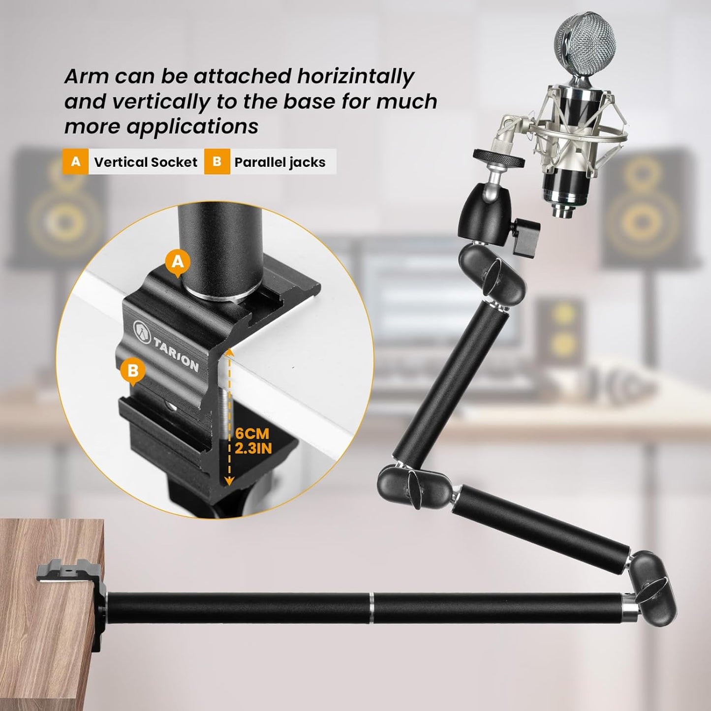 TARION Desk Camera Mount Stand Heavy Duty Articulated Camera Arm Articulating Table Mount Camera Stand Adjustable Flexible Gear Joints TKA01-L