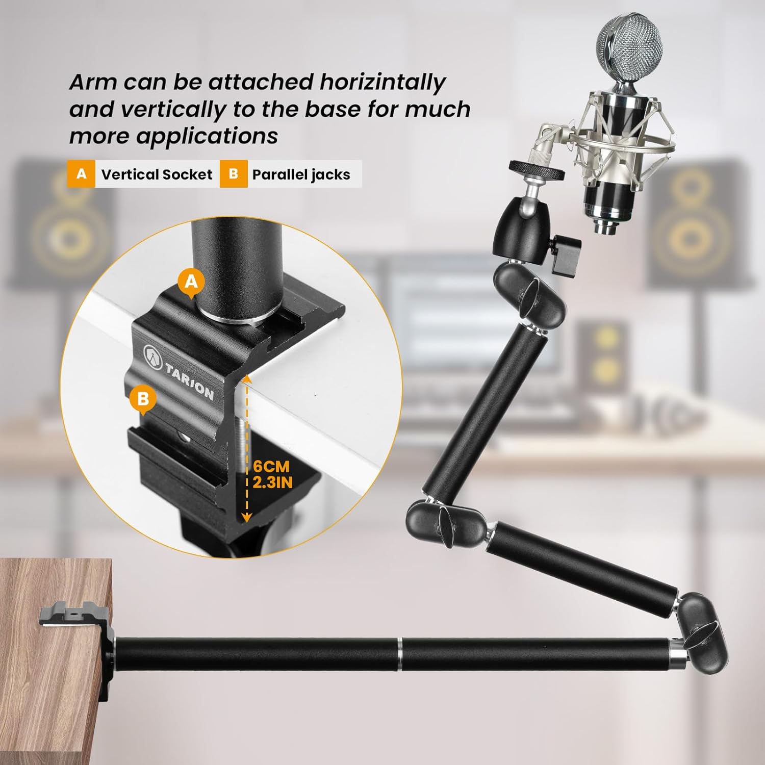 TARION Desk Camera Mount Stand Heavy Duty Articulated Camera Arm Articulating Table Mount Camera Stand Adjustable Flexible Gear Joints TKA01-L