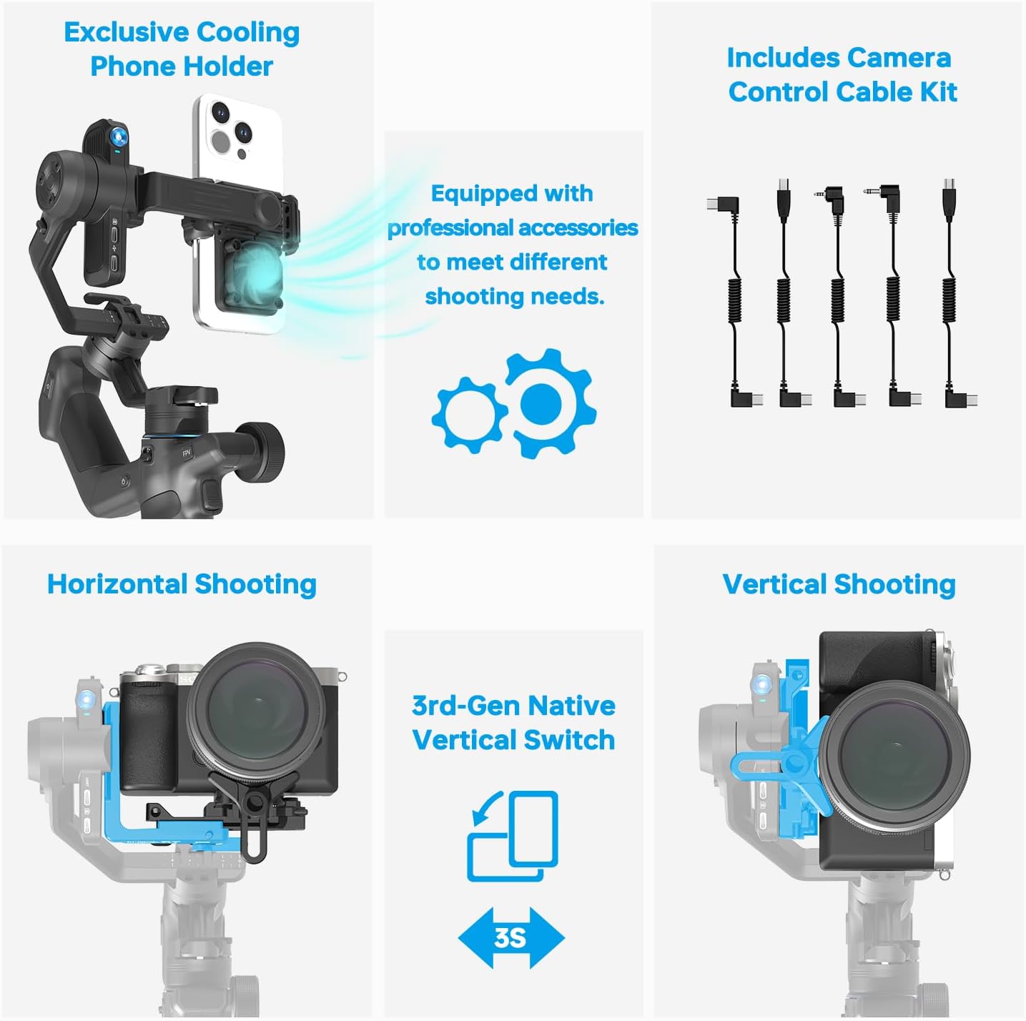 [Bundle] FeiyuTech SCORP Mini-3 PRO + Camera Cables All in One 3-Axis Camera Stabilizer,Built-in AI Track Sensor Handheld Gimbal Stabilizer