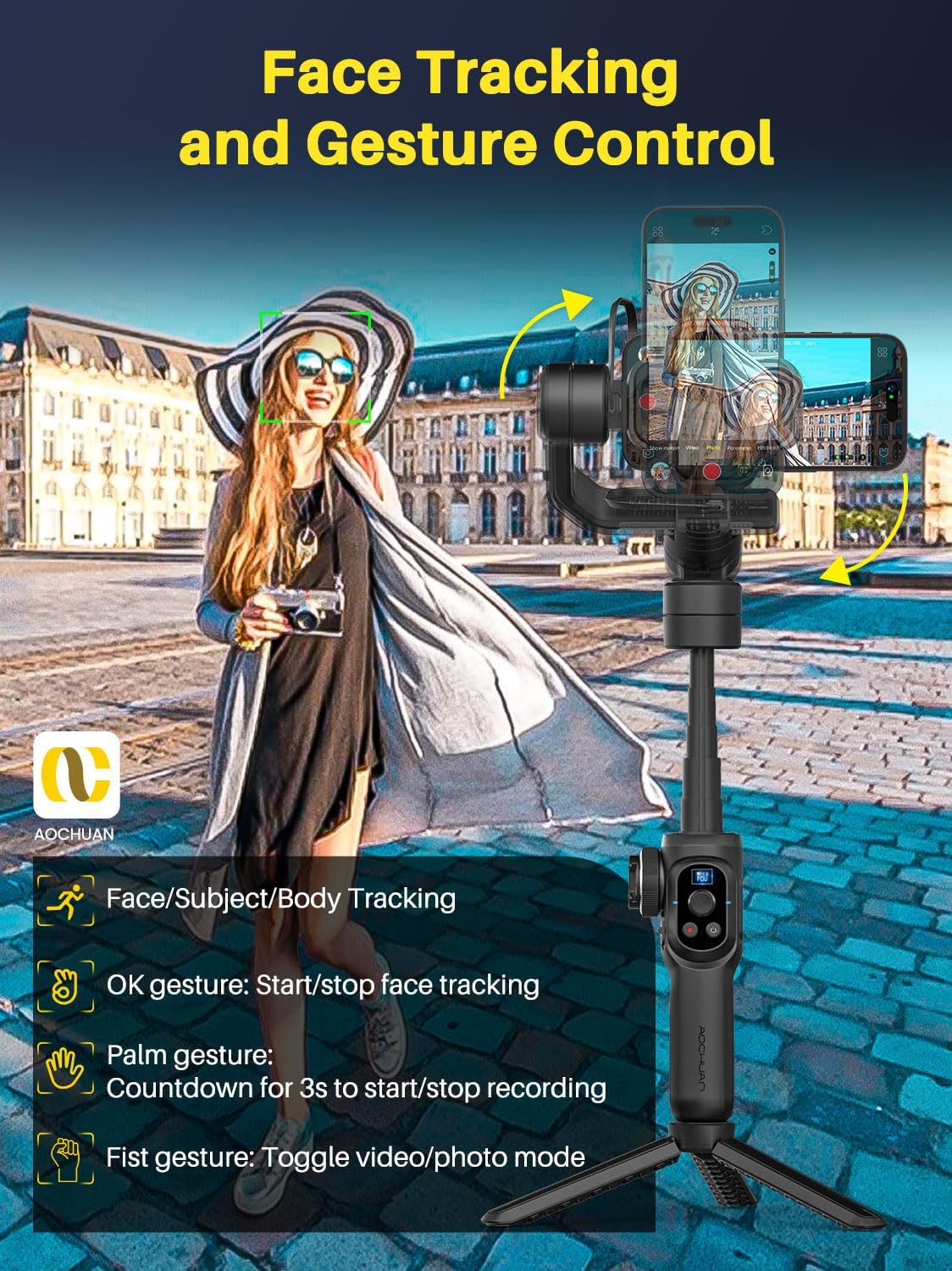 S2 Mic Smartphone Gimbal Stabilizer w/Wireless Lavalier Microphone, Built-in 18cm Extension Rod & Fill Light, Professional 3-Axis Gimbal for iPhone & Android for Video Recording