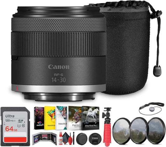 Canon RF-S 14–30mm Power Zoom Lens for APS-C (6916C002) | Ultra-Wide Zoom with Stabilizer & Silent Autofocus | Includes Backpack, Photo Software, 64GB Card, Tripod, Filter Kit & More (Renewed)