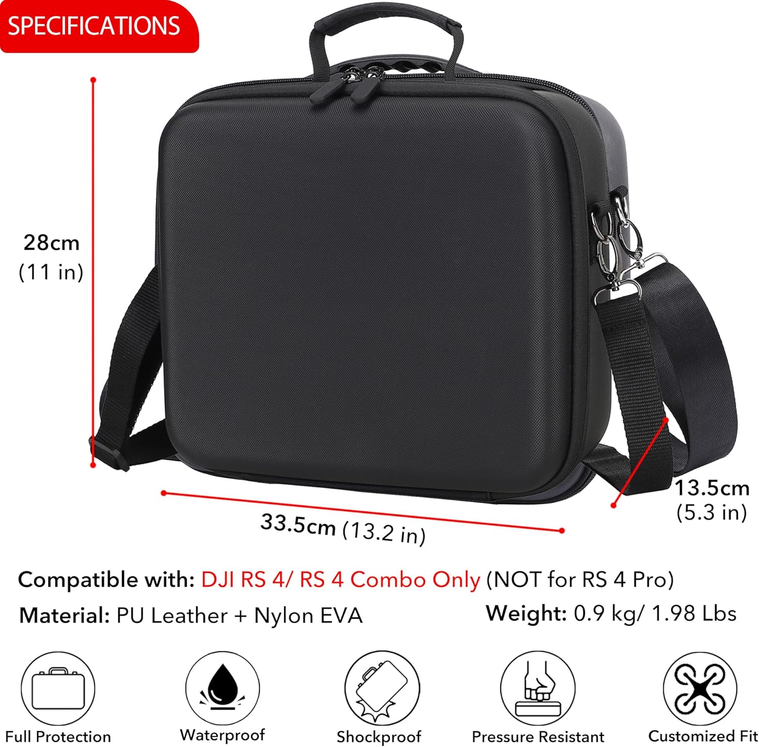 RS 4 Carrying Case, Waterproof Portable PU leather Storage Shoulder Bag Travel Case for DJI Ronin RS 4/ RS 4 Combo, 3-Axis Gimbal Lightweight Stabilizer and Accessories