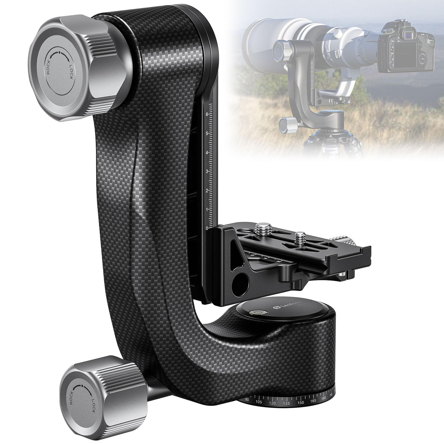 Leofoto Camera Gimbal Head, Aluminum Folding Gimbal Head with 3/8"-16 Hole and 1/4"-20 Threaded for Mounting Tripod/LED Panels/Monitors/Microphones, Max Load to 25kg/55.12lb (PG-2-Black)
