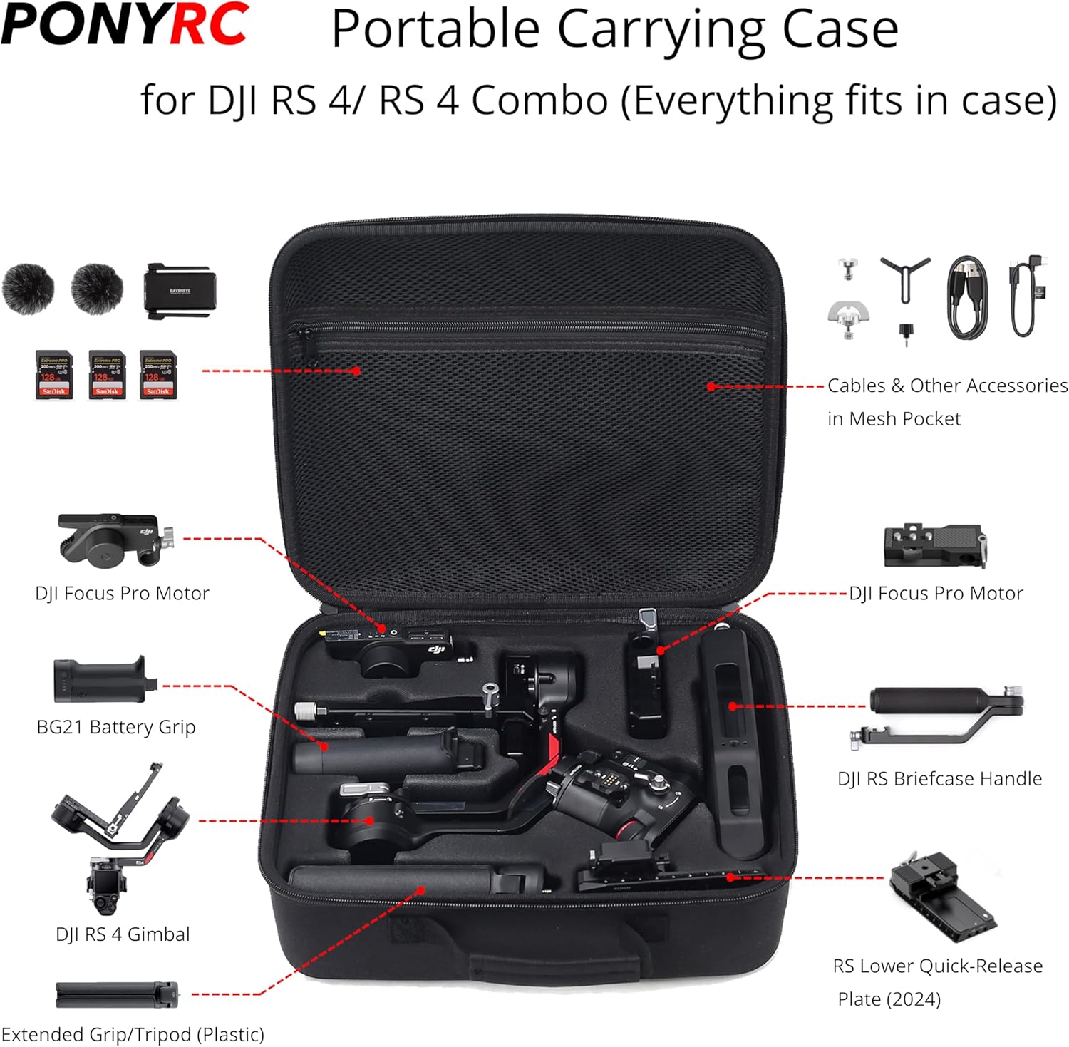 RS 4 Carrying Case, Waterproof Portable PU leather Storage Shoulder Bag Travel Case for DJI Ronin RS 4/ RS 4 Combo, 3-Axis Gimbal Lightweight Stabilizer and Accessories