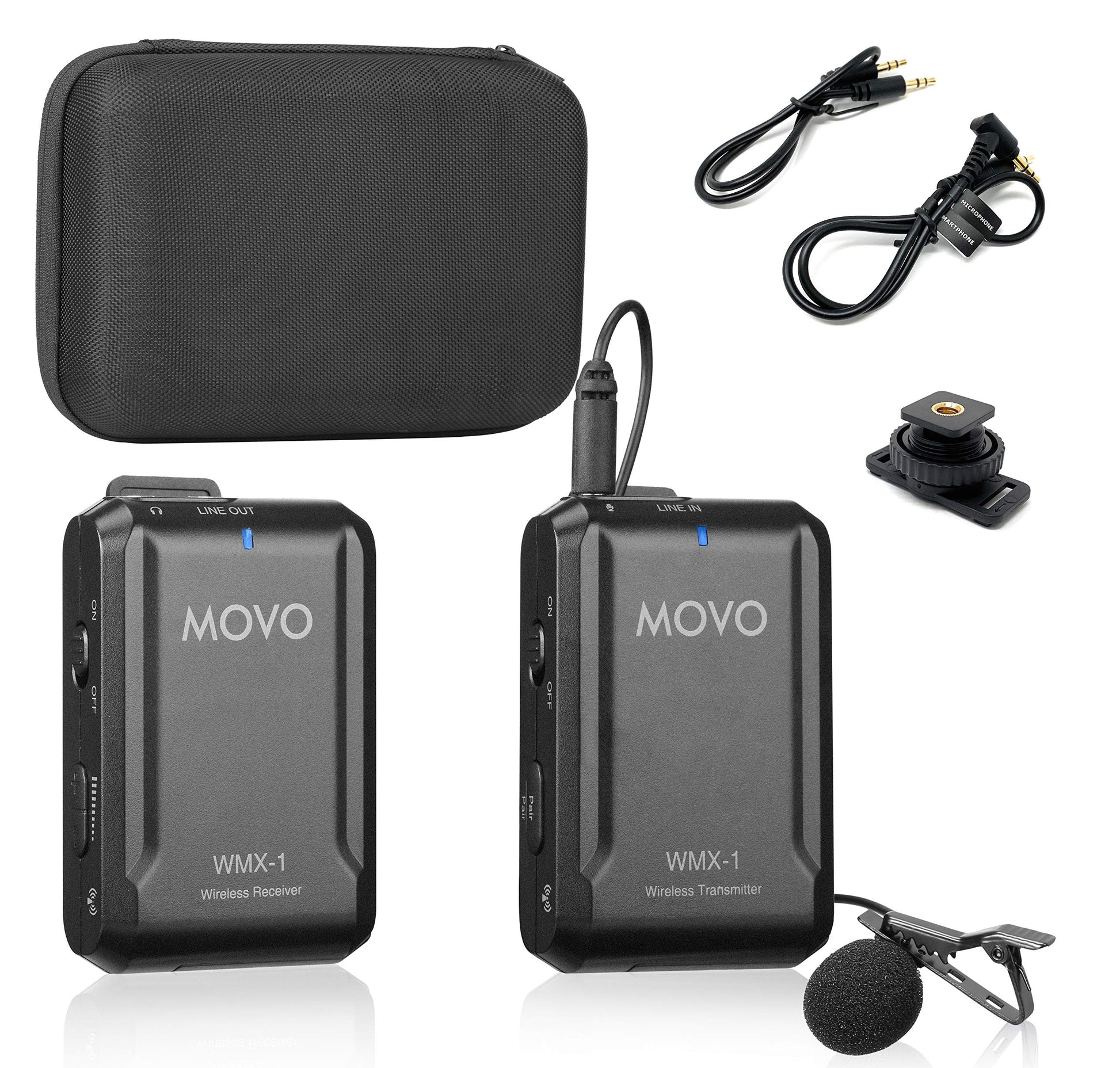 Movo WMX-1-DUO 2.4GHz Dual Wireless Lavalier Microphone System, Compatible with DSLR Cameras, Camcorders, iPhone, Android Smartphones, and Tablets, 200ft Audio Range, Great for Teaching Tutorials