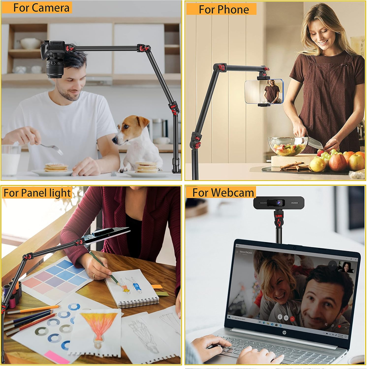 Overhead Camera Mount Desk Stand, 3-Section Flexible Detachable Articulating Arm with 1/4“ 3/8" 5/8" Screw&360° Ball Head, C-clamp Tabletop Mount for DSLR Camera/Webcam/Microphone/Lights